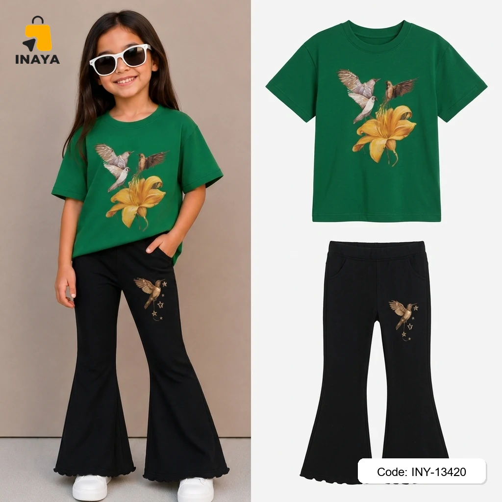 Green Lily Hummingbirds Long Set