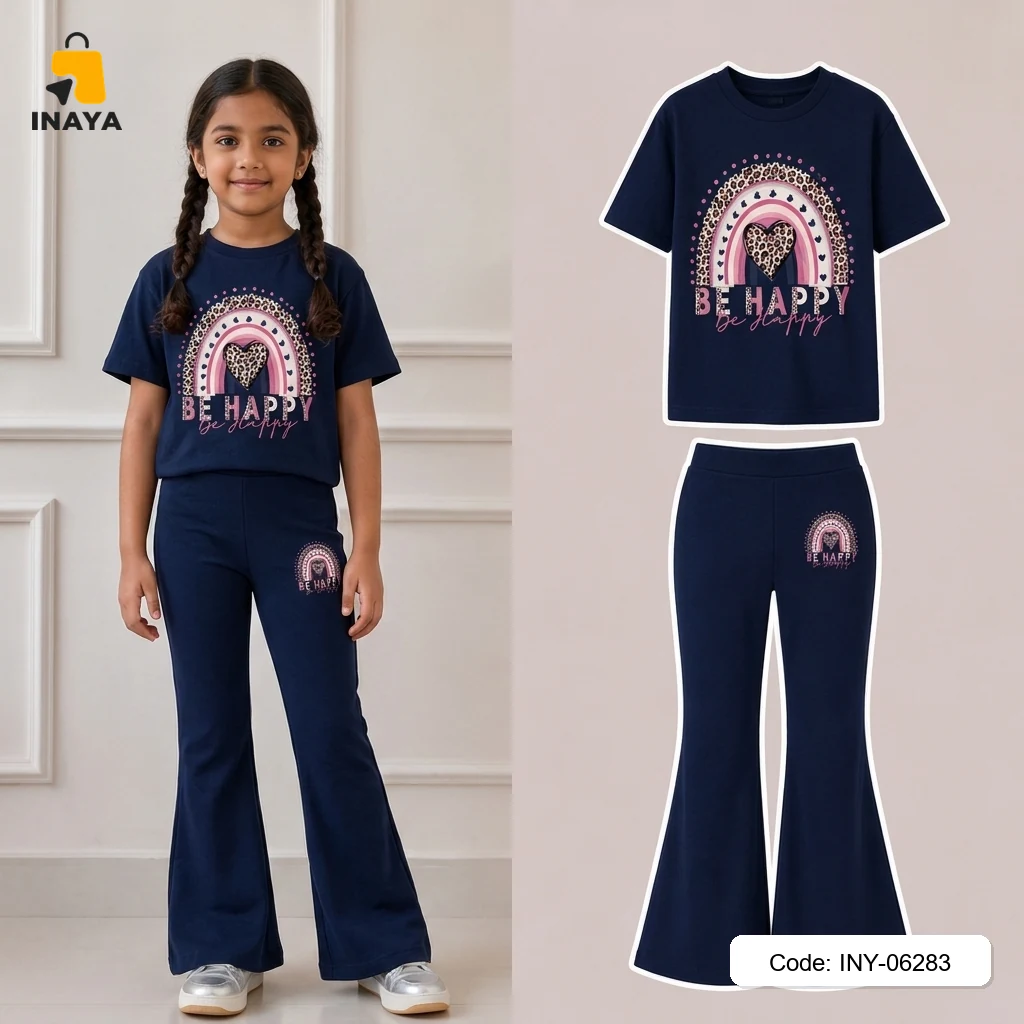 Navy Be Happy Leopard Rainbow Long Set