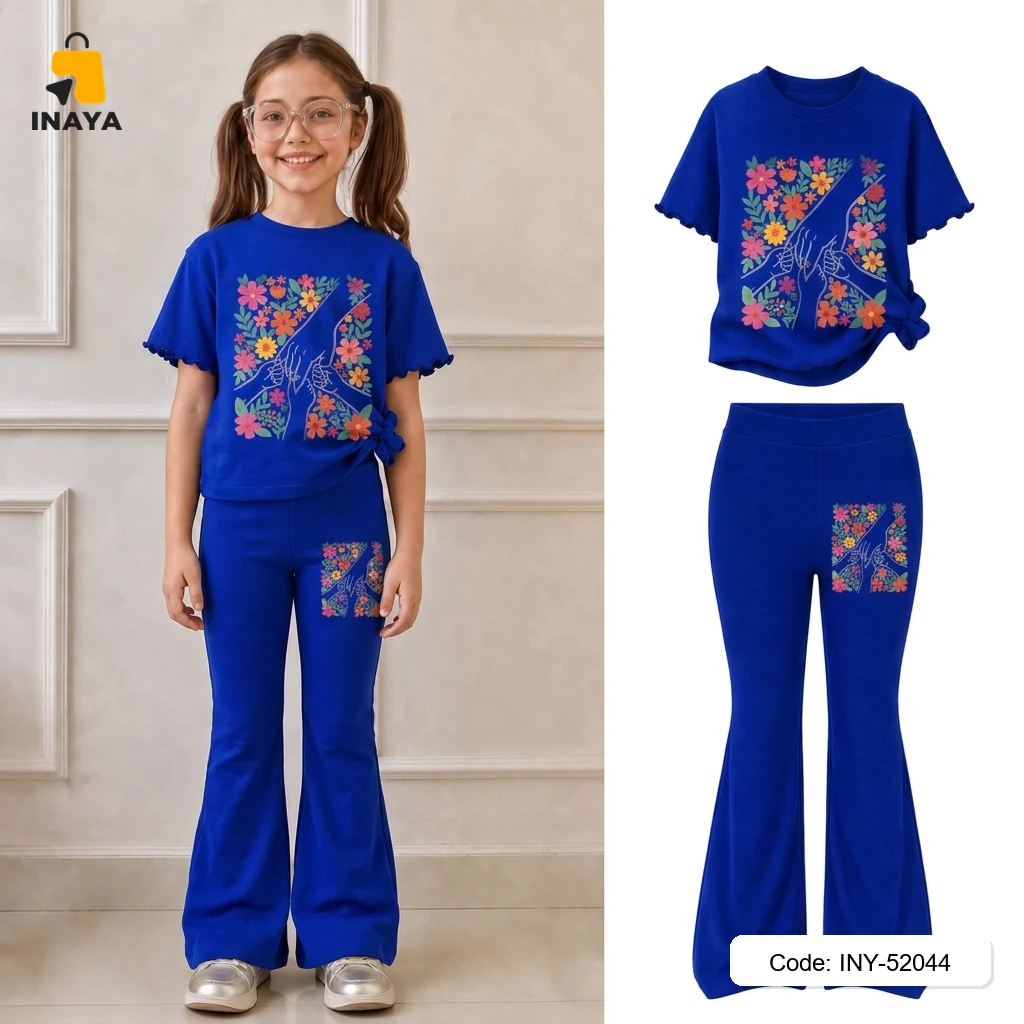 Blue Holding Hands Floral Long Set