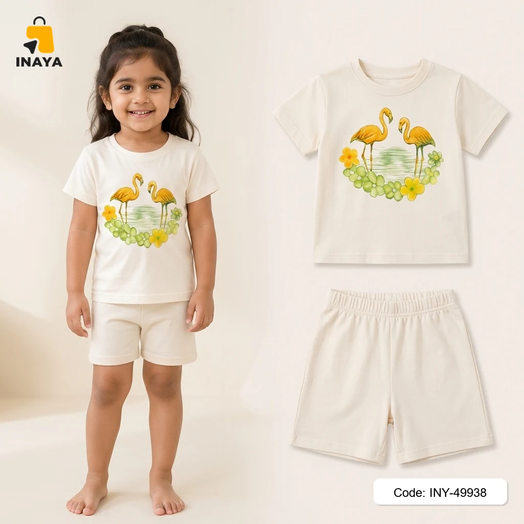 Cream Two Flamingos Baby T-Set