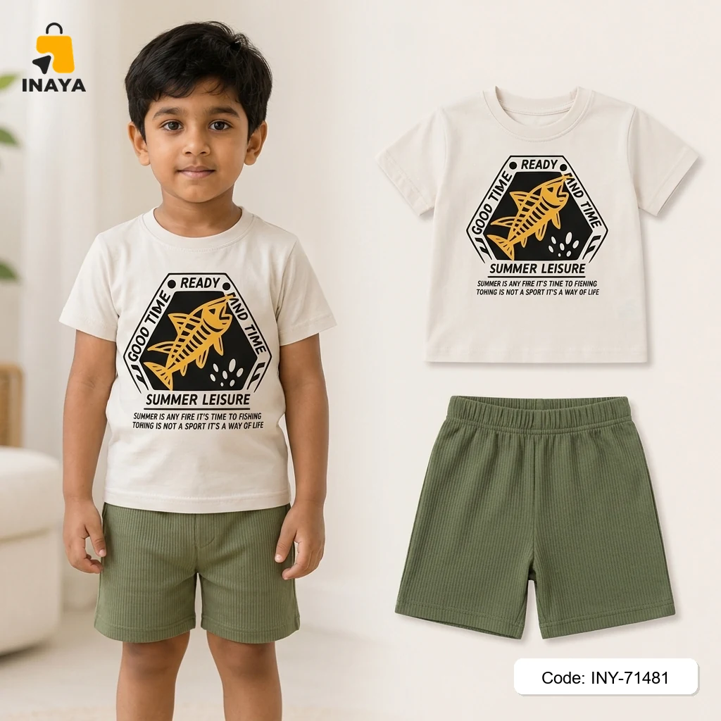 Cream Good Time Fish Baby T-Set