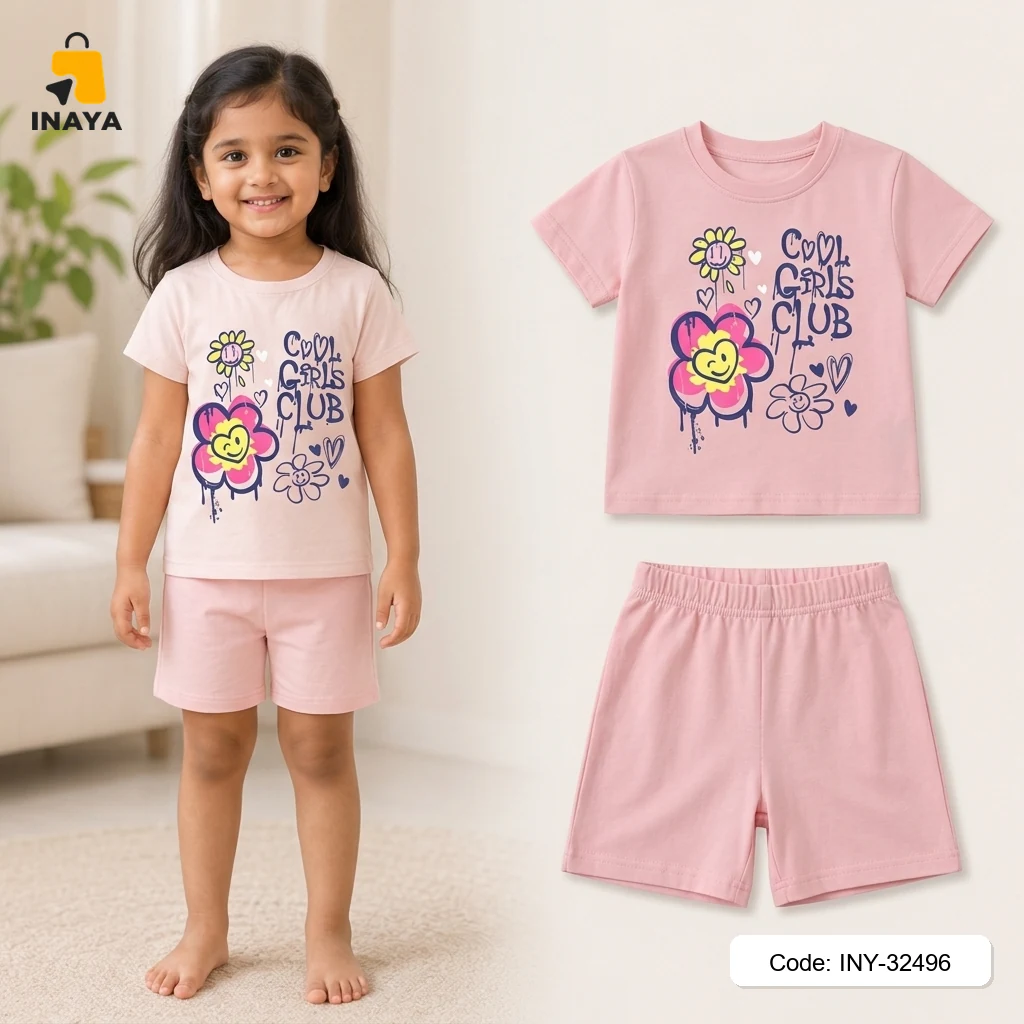 Pink Cool Girls Club Flowers Baby T-Set