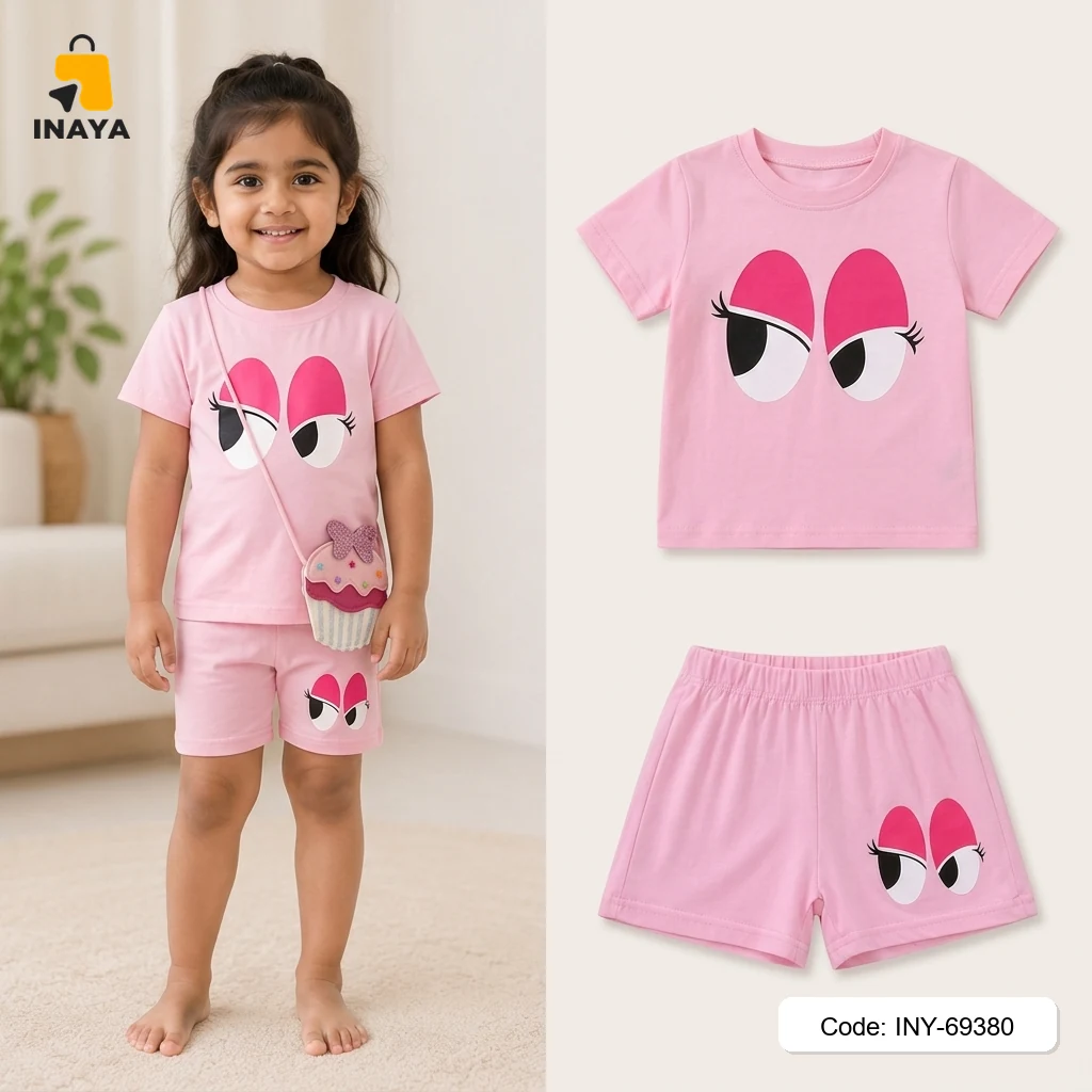 Pink Big Eyes Cupcake Bag Baby T-Set