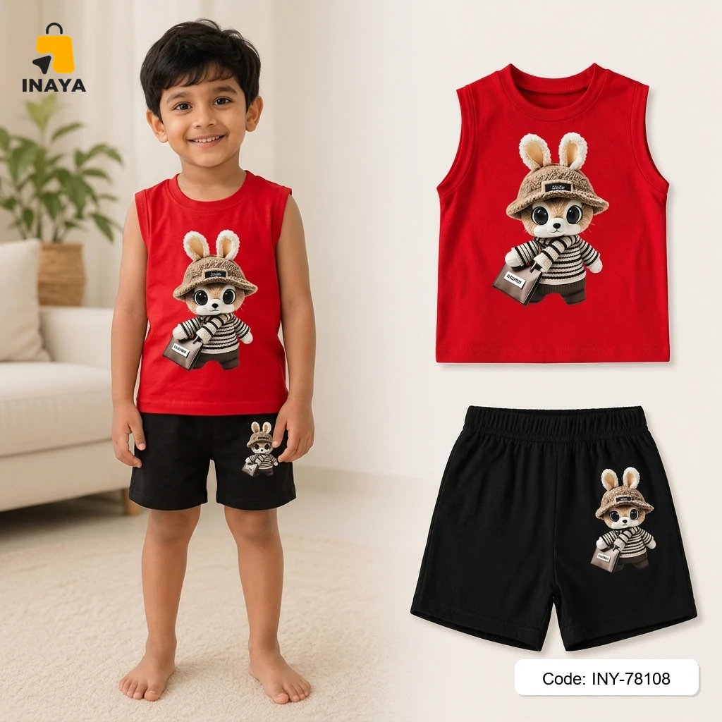 Red Cute Bunny Bag Baby T-Set