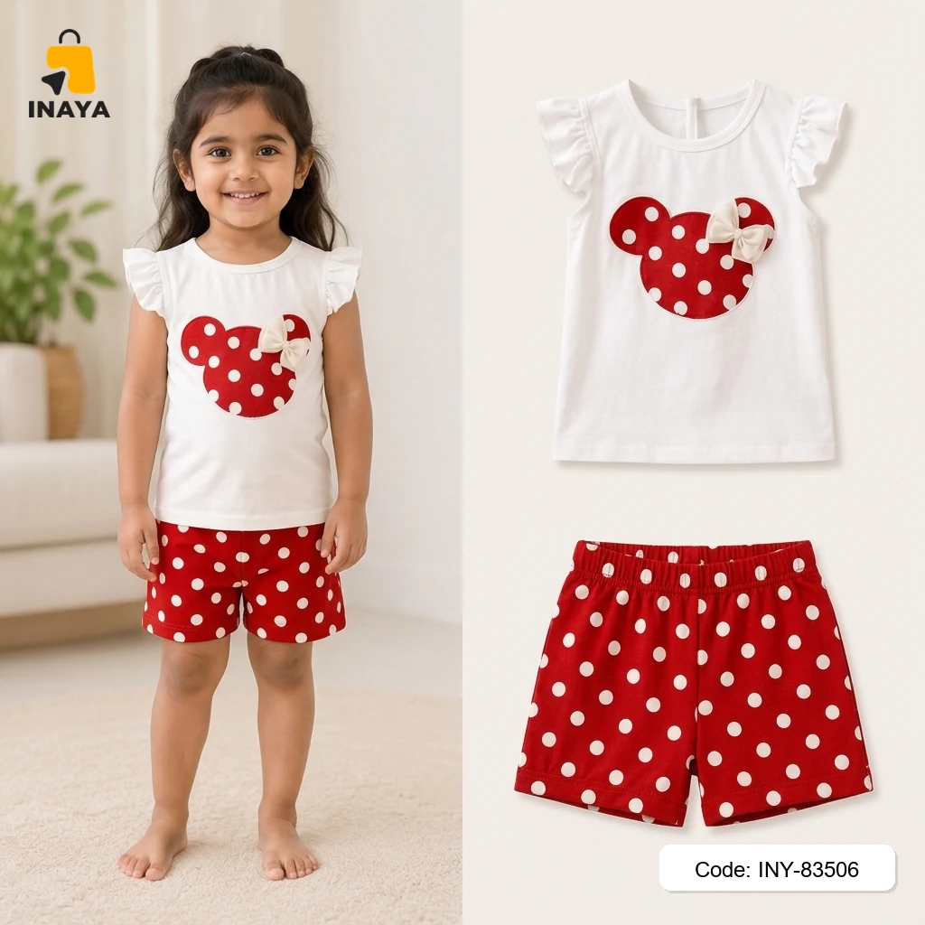 White Red Polka Dot Minnie Baby T-Set