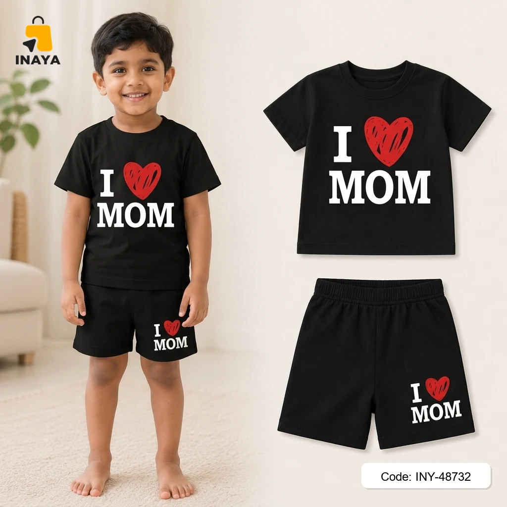 Black I Heart Mom Baby T-Set