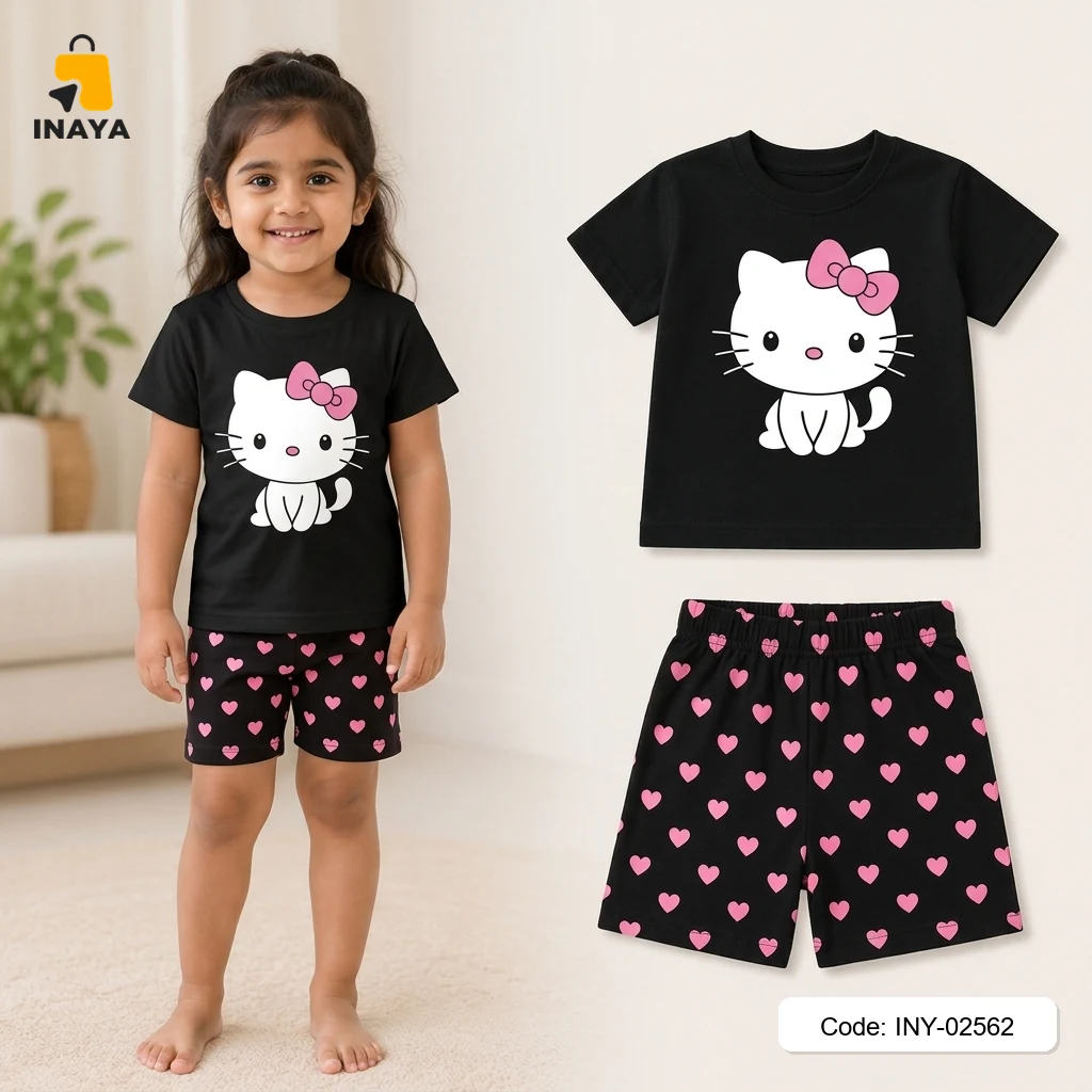 Black Hello Kitty Pink Bow Baby T-Set