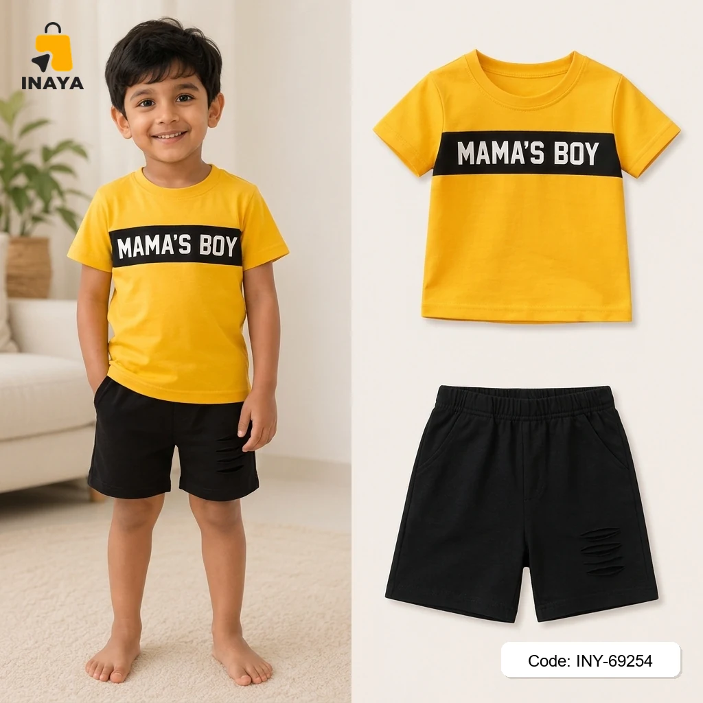 Yellow Mama's Boy Black Stripe Baby T-Set