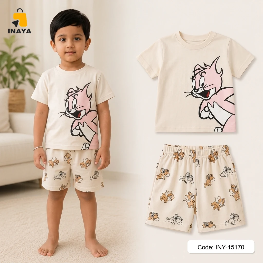 Cream Pink Cat Baby T-Set
