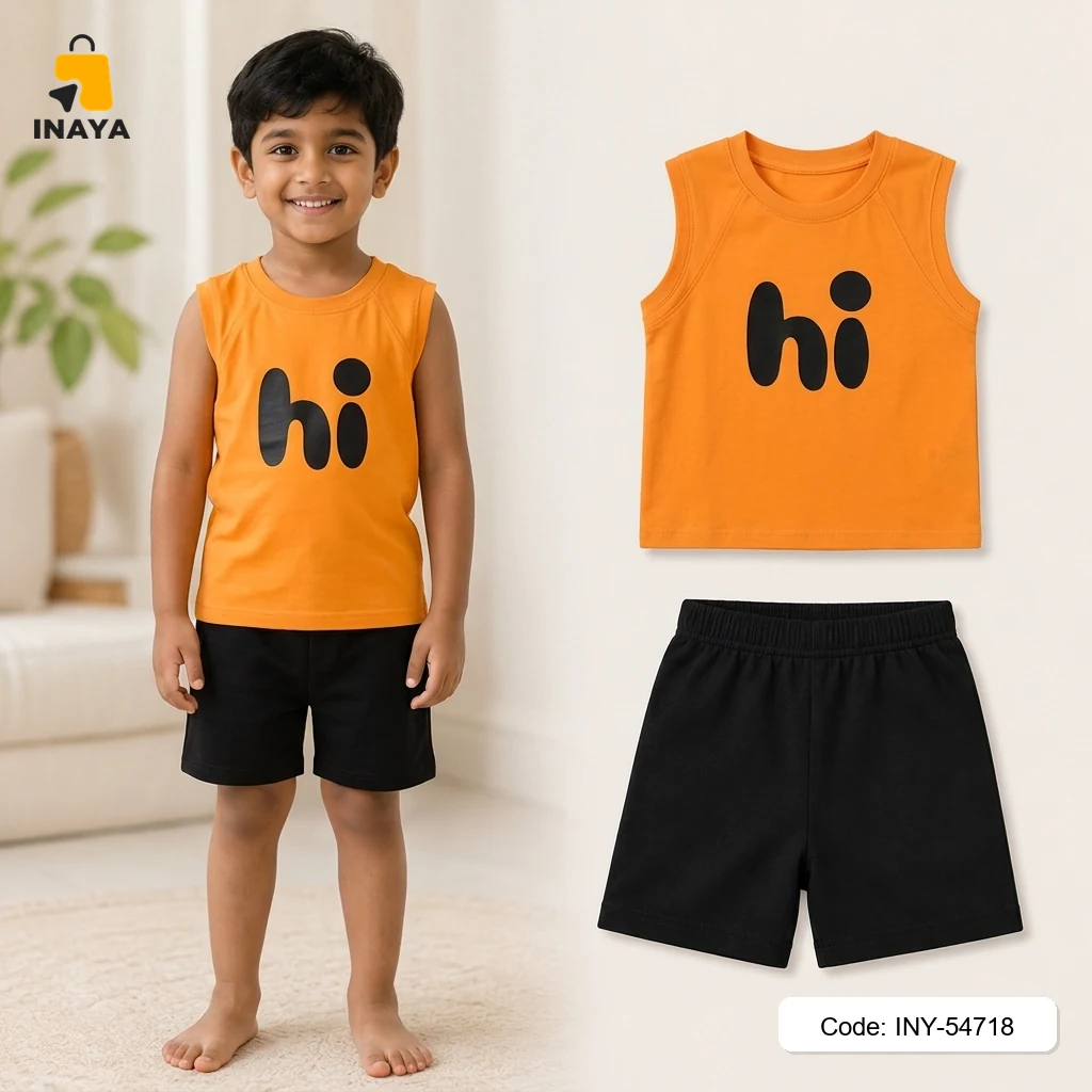 Orange Hi Black Text Baby T-Set